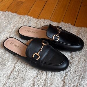 Cushionaire Black Leather Slip-On Mules